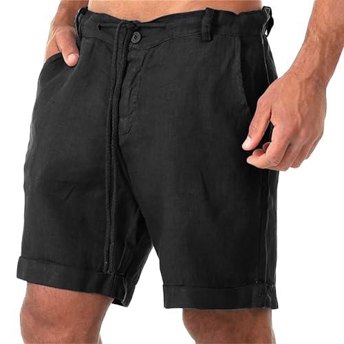 Shorts casuales de algodón y lino para hombre miniatura 1