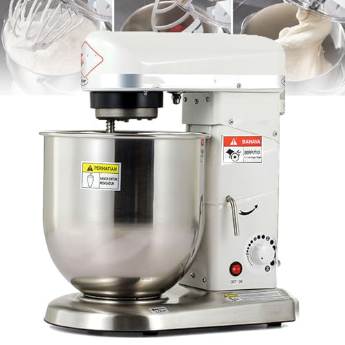 LYDZUSDP Baking Stand Mixer,3 Speed Kitchen Mixer with Stainless Steel Mixing Bowl,Whisk,Dough Beater,10L Commercial Food Stand Mixer Dough Blender for Bakery Pizzeria Restaurant(White)