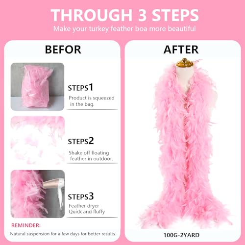 Tharaht Pink Chandelle Turkey Feather Boa 2Yard 55G For Diy Craft Home Dancing Wedding Party Halloween Costume Decoration Feather Boa thumb #2