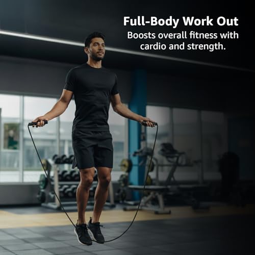 Image of Amazon Basics PVC Skipping Rope | Ergonomic Handles | Lightweight | Smooth Rotation | Cardio & Fitness Training | Men & Women | Black