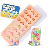 Cute Ice Cube Tray with Lid – Flexible, Food Safe, Temperature-Resistant Silicone Star, Moon, and Heart Ice Cube Tray Fun Shapes in 24 Cavities – Easy to Clean and Remove, Great for Home Creations