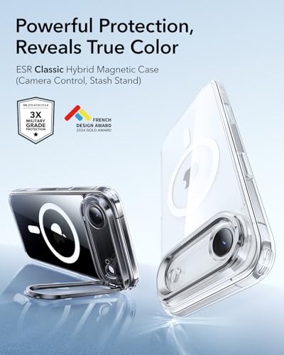 Image of ESR for iPhone Air Case with Stash Stand, Camera Control Cover Compatible with MagSafe, Military-Grade Drop Protection Magnetic Phone Case for iPhone 17 Air, Scratch-Resistant Back Cover,Clear
