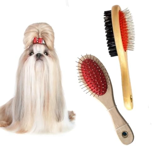 Escova Dupla para Pelos Longos de Cachorros e Gatos com Cabo de M...