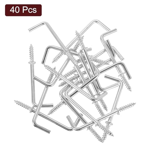 Uxcell A24070400UX1864 40 Pcs L Shape Hooks, 1-1/2 Inch Right Angle Hooks Carbon Steel Small Screw In Hooks 7 Shape Right Angle Hook thumb #2