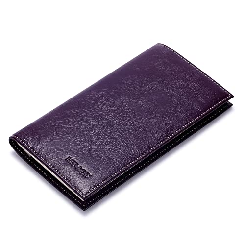Image of HISCOW Slim Leather Checkbook Cover for Personal Checks, Antiqued Purple, One Size, Minimalist | Full grain cowhide, transaction register & check book pockets, removable duplicate divider, durable stitching, gifts for men
