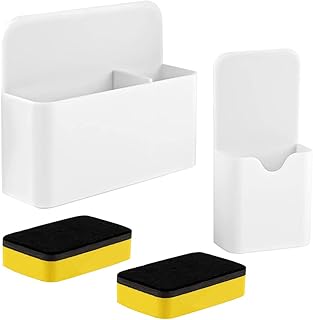 Operitacx 2 Peças De Suporte De Marcador Magnético Recipiente De Caneta Magnética Com 2 Apagadores De Quadro Suporte De Caneta Para Quadro Branco Ou Geladeira Organizador De Copo De
