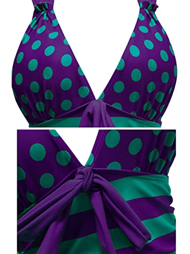 AONTUS Plus Size Contrast Color Swimsuits Tummy Control Boy Shorts for Women with Quick-Dry V-Neck4