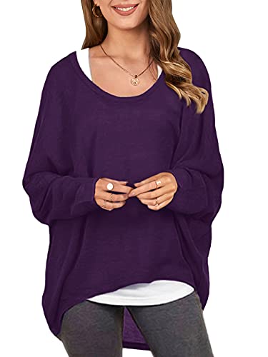 Image of ZANZEA Women's Off The Shoulder Batwing Tops Casual Loose Oversized Tshirts Long Sleeve Fall Pullover Sweater Tops