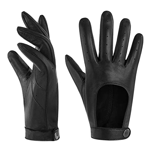 Harssidanzar Woman Driving Gloves,Touchscreen Texting Unlined Thin Sheepskin Dress Driving Leather Gloves KL021,Black,Size S