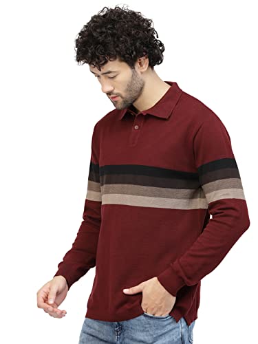 Image of Kalt Mens Basic Solid Full Sleeves Polo Cotton Blend Knitted Regular Fit Polo-Neck T-Shirts with Collar Stylish