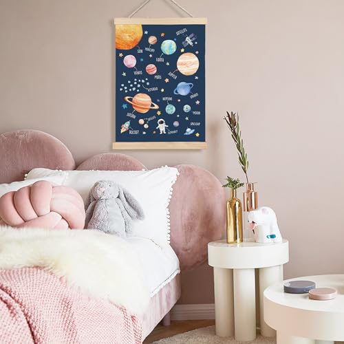 Image of PQKIY Space Nursery Wall Art Poster Hanger Frame 12x16 in, Watercolor Outer Space Solar System Planet Wall Decor Canvas Prints for Nursery Boys Kids Room Bedroom Playroom Classroom
