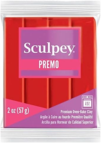 Sculpey Premo Polymer Oven-Bake Clay, Cadmium Red Hue, Non Toxic, 2 oz. bar, Great for jewelry making, holiday, DIY, mixed media and more. Premium clay Great for clayers and artists.