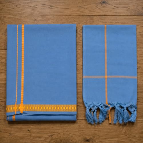 Image of TUNI MANI Men's Polycotton Temple Wear Dhoti with Angavastharam Towel