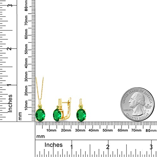 Gem Stone King 18K Yellow Gold Plated Silver Green Simulated Emerald And Green Peridot Pendant Earrings Set For Women (6.97 Cttw, With 18 Inch Chain) #TOP1