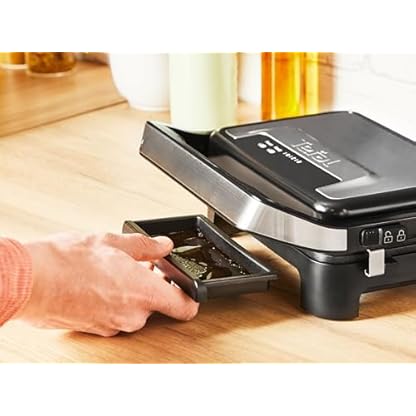 Tefal Inicio Compact 2-in-1 Kontakt- und Paninigrill, 1000 W, kompaktes Design, Edelstahlgehäuse, Saftauffangschale, antihaftbeschichtete Grillplatten, Edelstahl/Schwarz, GC270D10 – Bild 7