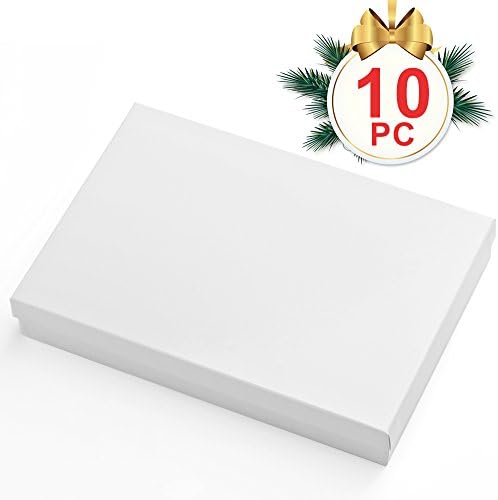 MESHA Cardboard Paper Box for Jewelry and Gift 8x5.5x1.25 Inch Thick White Paper Box With Cotton Lining (10 pcs, White)