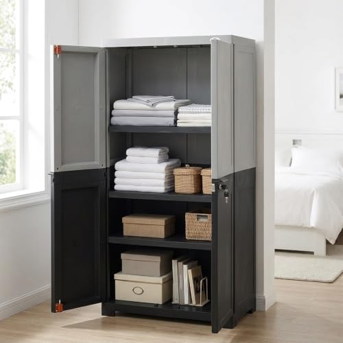 Image of Nilkamal Freedom Mini Medium (FMM Duet) Plastic Wardrobe for Storage|3-Year Warranty|Clothes Organizer|Shelves|Cupboard|Almirah for Home, Living Room, Bed Room|Adult & Kids|Haze Grey /Charcoal Grey