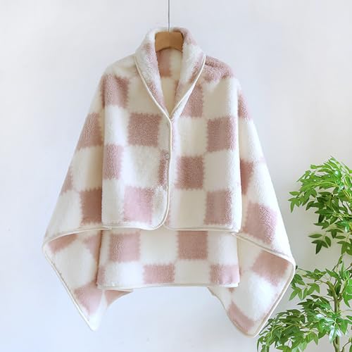 Women's Plaid Poncho Cape, Cozy Sherpa Fleece Cloak Coat, Snuggly Hooded Wearable Blanket for Mom and Teen Girls2