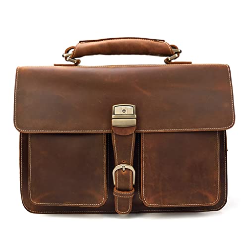 Men's Leather Briefcase Europe and The United States Retro Handbag Compartment Shoulder Bag(D)