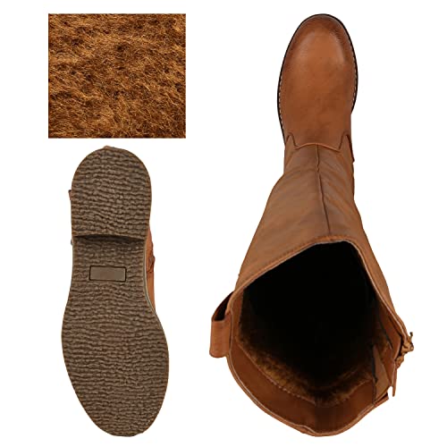 VAN HILL Klassische Stiefel Damen Schuhe Leicht Gefüttert Boots Profilsohle 149797 Hellbraun 39