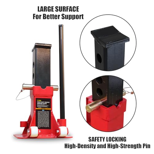 Image of Torin ATZ70006PB Heavy Duty Jack Stands: Pin Style Jack Stand with 2 Casters and Handle, Easily Portable Car Stand for Car SUV, Truck and Pick Up, 7 Ton (14,000 lb) Capacity, Red