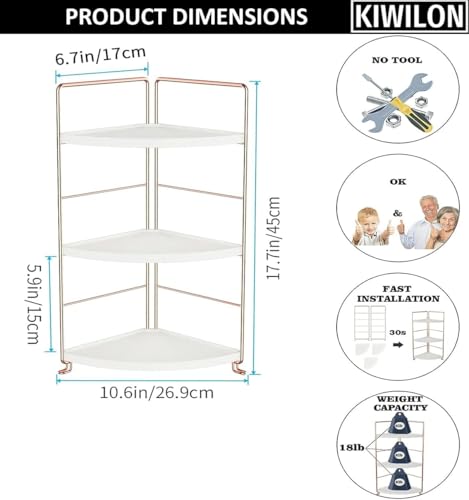 Image of Kitchen Organizer Rack | Corner Shelf For Kitchen | Bathroom Organiser Stand With 3-Tier Metal Frame For Storage & Display (RoseGold-3Tier-Triangle)