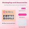 Sethexy Squoval Press on Nails Short - Maroon, Black, Cat Eye, Star Design Acrylic Full Cover Fake Nails for Women 15 Sizes - 30 Pcs Soft Gel Nails Kit with Glue #3