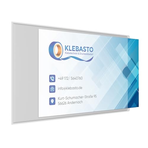 KLEBASTO Visitenkartentaschen selbstklebend | transparent | Visitenkartenhüllen zum kleben | Kartenhüllen zum einkleben | Selbstklebetaschen Glasklar Daumenaussparung schmale Seite offen (20)