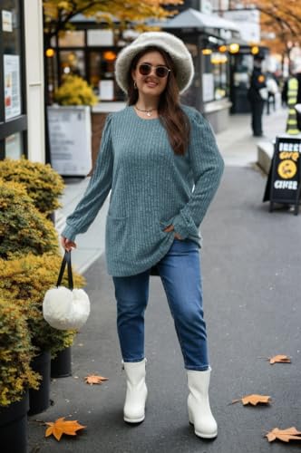 Image of OFEEFAN Long Sleeve Shirts for Women Long Sweaters with Pockets Tunic Tops Loose Fit