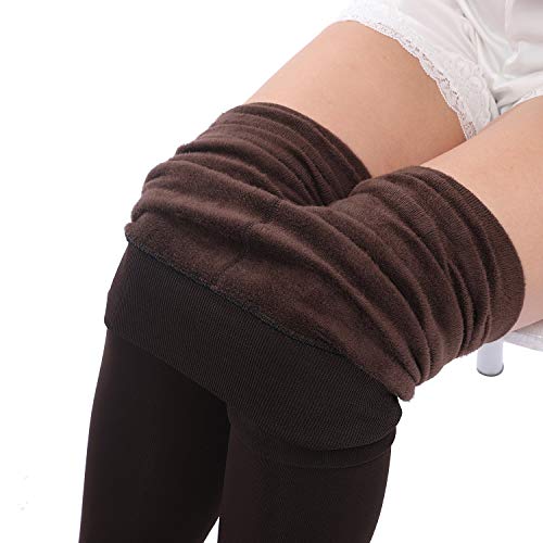 Image of CHRLEISURE Women's Fleece Lined Tights - Fake Sheer Warm Pantyhose Thick Winter Leggings