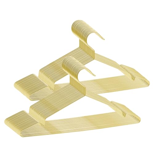 ABHENG 50 Stück Kleiderbügel aus Metall platzsparend Edelstahl Kleiderstange rostbeständig für Shirts Hemden Kleider Tops 42B x 21H cm Gold AIY0350J