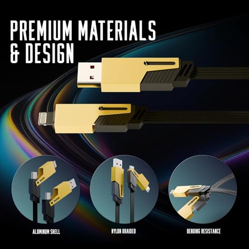 Image of 65W /27W 4 in 1 Multi Function Braided Fast Charging Cable with Lighting to USB-C, Type C-C, Ligthing to USB, Military Grade Durability, Compatible for iPhone, Samsung, Oneplus Series & More