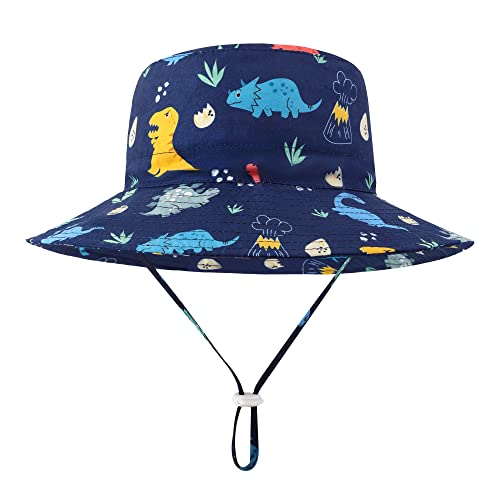 Baby Sun Hat For Boys Upf 50+ Toddler Sun Protection Hats Infant Cute Summer Hat Newborn Sun Hat Kids Beach Bucket Hat Navy Dinosaur Egg 2-4 Years #TOP1