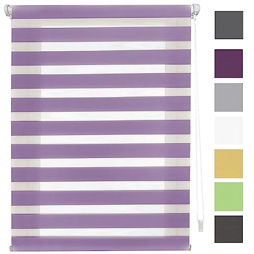 Moderne Tag-Nacht-Rollo 55x200cm Sonnenschutz und Sichtschutz, Duo Doppelrollo, Fensterrollo Doppelrollo mit Bohren für Fenster & Tür, Lila