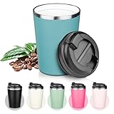 ATIKZHE Ceramic Coffee Mug, Ceramic Lined Tumbler, spill proof cup, Double Wall Powder Coated Insulated Coffee Mug, Stainless Steel Cup for Outdoor, Powder Coated Blue.