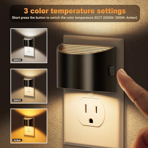 Image of JandCase LED Night Lights Plug into Wall 2 Pack, Automatic Night Light with Dusk to Dawn Sensor, 0-100LM, 3000K /4000k /5000K Adjustable Nightlight for Kids Bedroom Hallway Kitchen