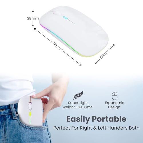 Image of Electro Wolf Wireless Gaming Mouse Lucid 2.4G Wireless + Bluetooth 5.1 Mouse, Slim Rechargeable 500mAh Silent Click RGB LED Wireless Gaming Mouse, DPI Upto 1600 - White