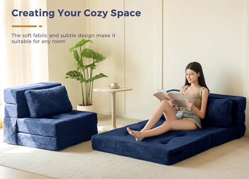 Image of MAXYOYO Convertible Sofa Bed, Fold Out Sofa Couch with Pillow, 4 in 1 Tufted Folding Couch Bed Foam Floor Couch, Lazy Chair for Living Room Bedroom Guest Room, Navy