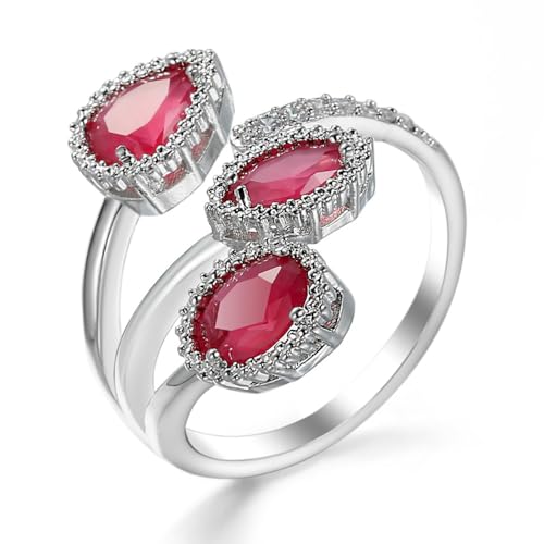 Kokoma Shiny Diamond Teardrop Open Statement Ring for Women Rhinestone CZ Crystal Leaf Climber Wrap Finger Band Engagement Promise Rings Bands Fashion Jewelry Gifts for Mother's Day (Pink)
