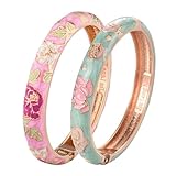 UJOY Designer Womens Couple Bangles Golden Flower Enamel Bracelets Jewelry Box for Women Gift 55A35-55A113 Green Pink