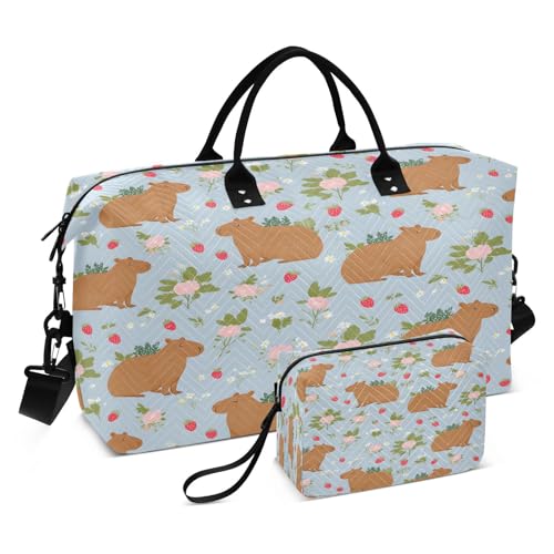 Travel Duffle Bag Weekender Bags Overnight Bag with Toiletry Bag Gym Duffel Bag Capybara Cute Floral for Travel Business Trips Sport
