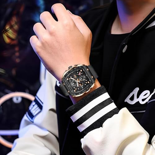 Image of LIGE Mens Watches Luxury Tonneau Watches for Men Waterproof Analog Watch Chronograph Calendar Date Men's Dress Business Work Watch Large Square Face Wristwatch