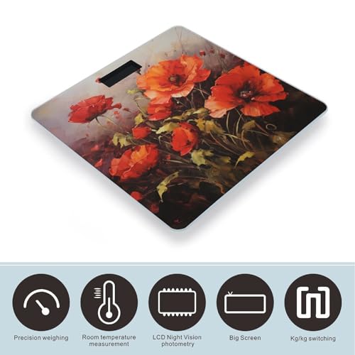 Báscula digital para peso corporal con diseño floral rojo miniatura 3