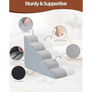 Dog Stairs Ramp for Couch 157 H 3 Step Pet Stairs for Small Dogs with High Density Foam Dog Slope Stairs with Durable Non Slip Bottom for Puppy Grey