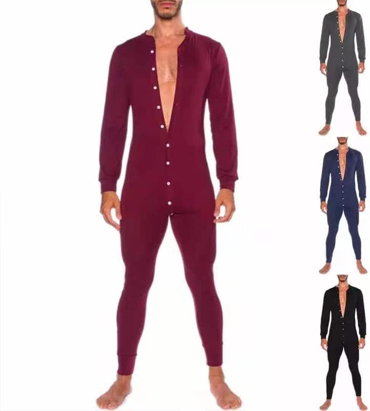 Onsoyours Combinaison Pyjama Homme Manches Longues - Barboteuse Coton Extensible Ultra Confortable