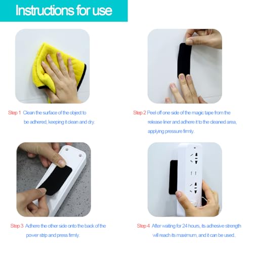 Image of Hook and Loop Tape Black 48 Sets Double Sided Adhesive Strips Heavy Duty Industrial 1'' x 1'', 2'' x 1'', 4'' x 1''
