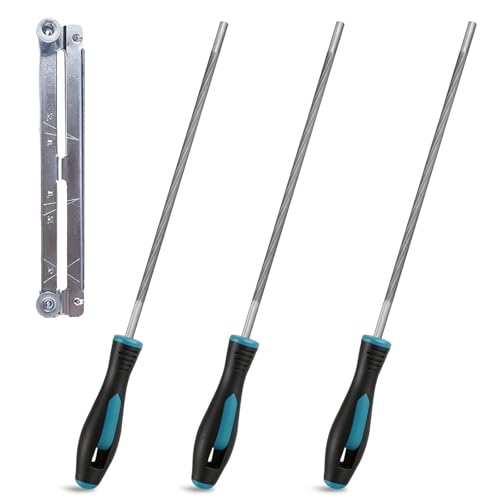 Image of 3 PCS Chainsaw File with File Holder, 4.0, 4.8, 5.5 mm Chainsaw Sharpener Professional Round Chain Saw Sharpener Tool Kit with Non-Slip Handle for Chain-saw Sharpening, High Carbon Steel