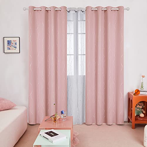 Deconovo Pink Blackout Window Curtains For Teen Girls Room, 84 Inch Long - Energy Saving Pattern Curtain Panels For Baby (52 X 84 Inch, Coral Pink, 2 Panels) #TOP1