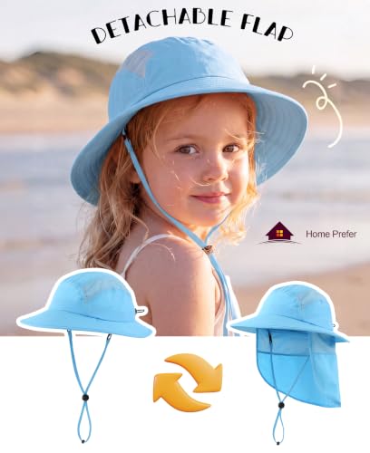 Image of Home Prefer UPF 50+ Boys Sun Hat with Neck Flap Wide Brim Summer Beach Bucket Hat for Boys Girls Toddler Kids Safari Hat