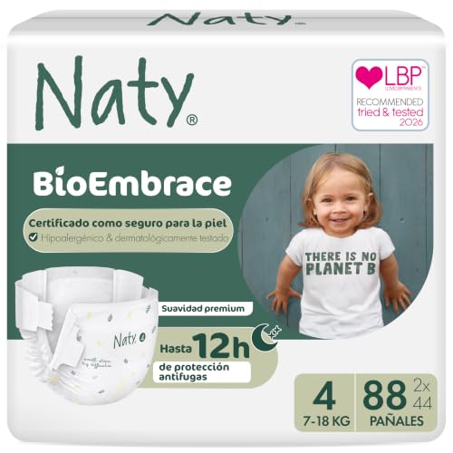 Naty BioEmbrace Pañales para Bebé, Talla 4 (7–18kg), 88 unidades